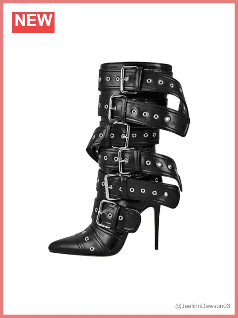 Women's Mid Calf Stiletto Heel Boots Pointed Toe Ankle Bootie Gold Chain